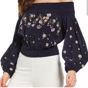 Free People Floral Embroidered Off-Shoulder Top